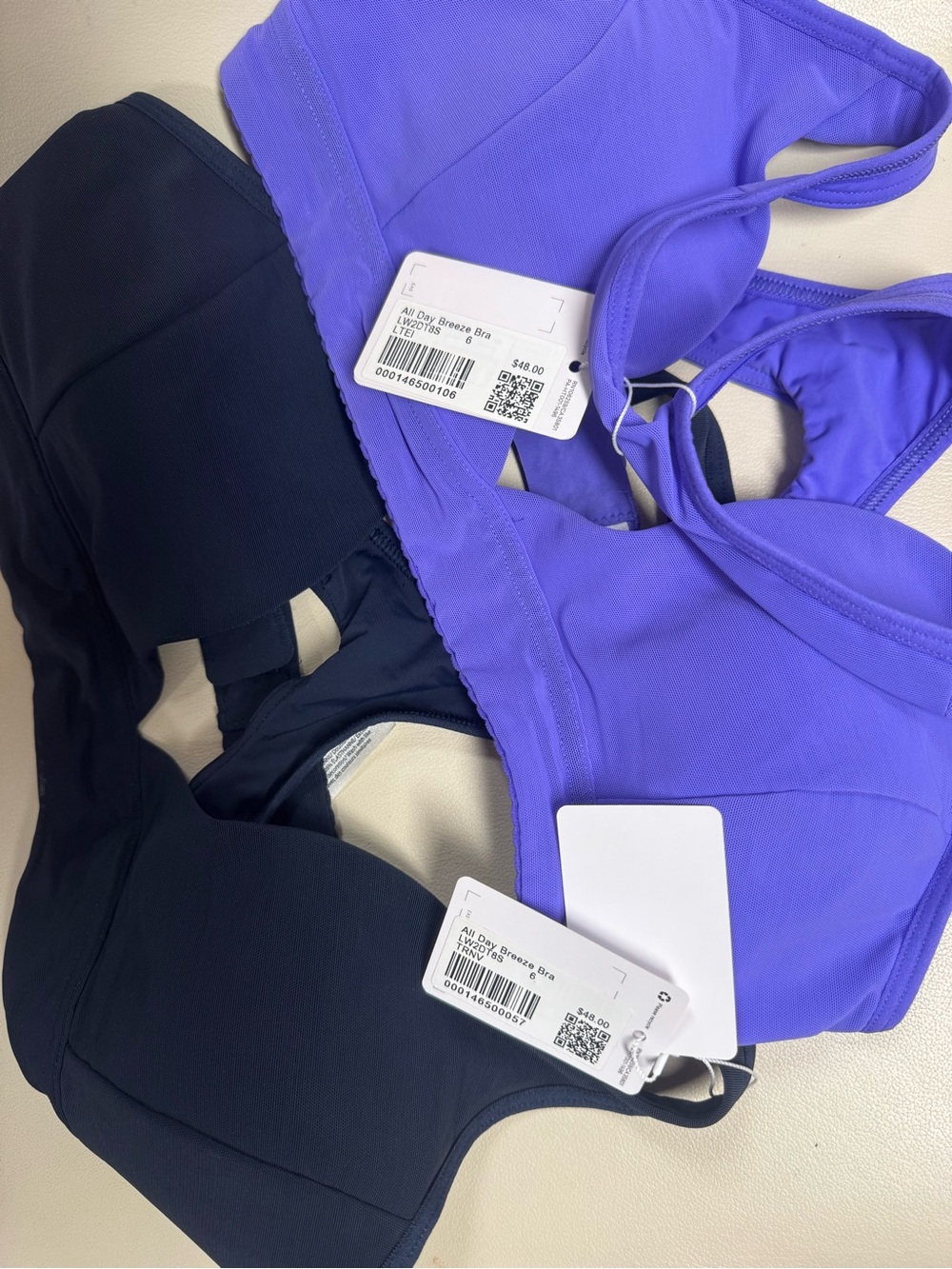 NWT Lululemon All Day Breeze Bra bundle black & purple size 6